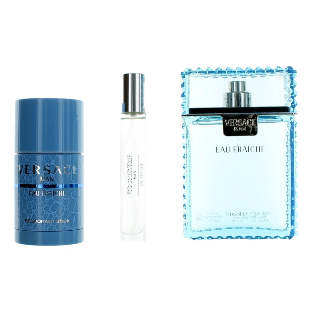 Bottle of Versace Man Eau Fraiche by Versace, 3  Piece Gift Set for Men